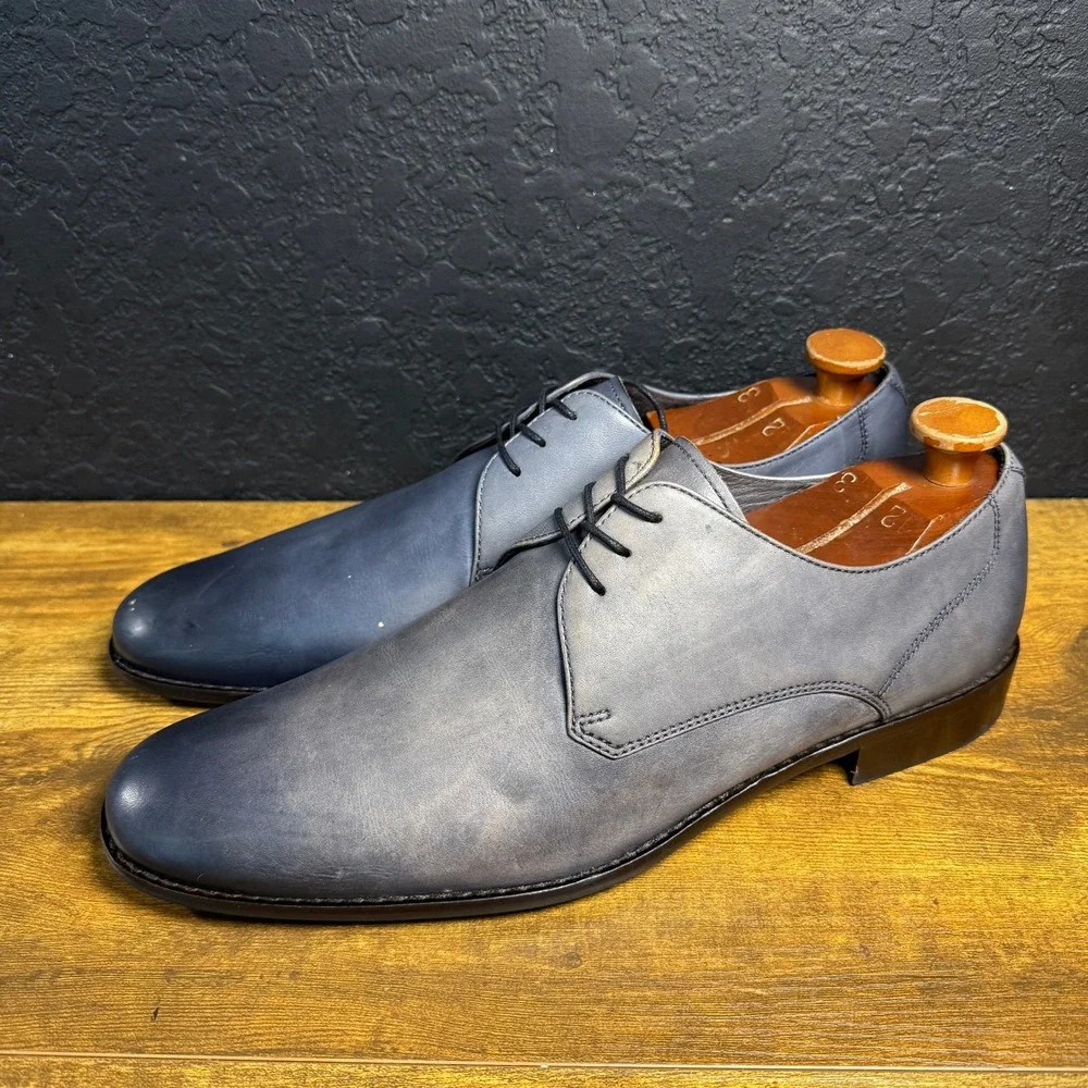 John Varvatos F1159V1B Blue Leather Derby Dress Shoes‎ Mens Size 12M